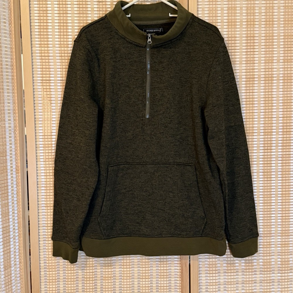 Wicked Stitch Mens L‎ 1/4 Zip Pullover Padded Elbows Preppy Outdoors Activewear